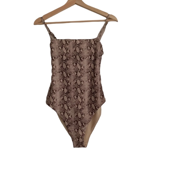 NWT Jonathan Simkhai Calla Apron Back One-Piece Bathing Suit Python Brown S - Picture 2 of 12